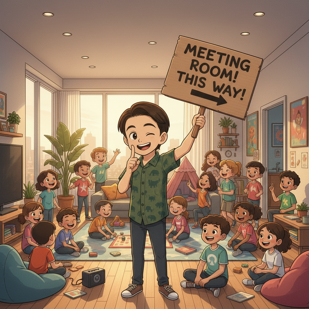 a_cartoon_character___subject_1___inviting_people_to_a_meeting_in_a_vibrant_condo_filled_with_many_h (1).png
